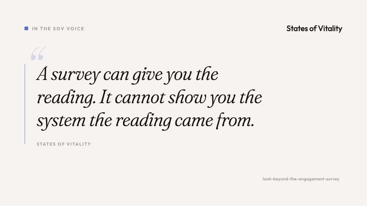 Pull quote: a survey gives you a reading, but it can't show you the system the reading came from.