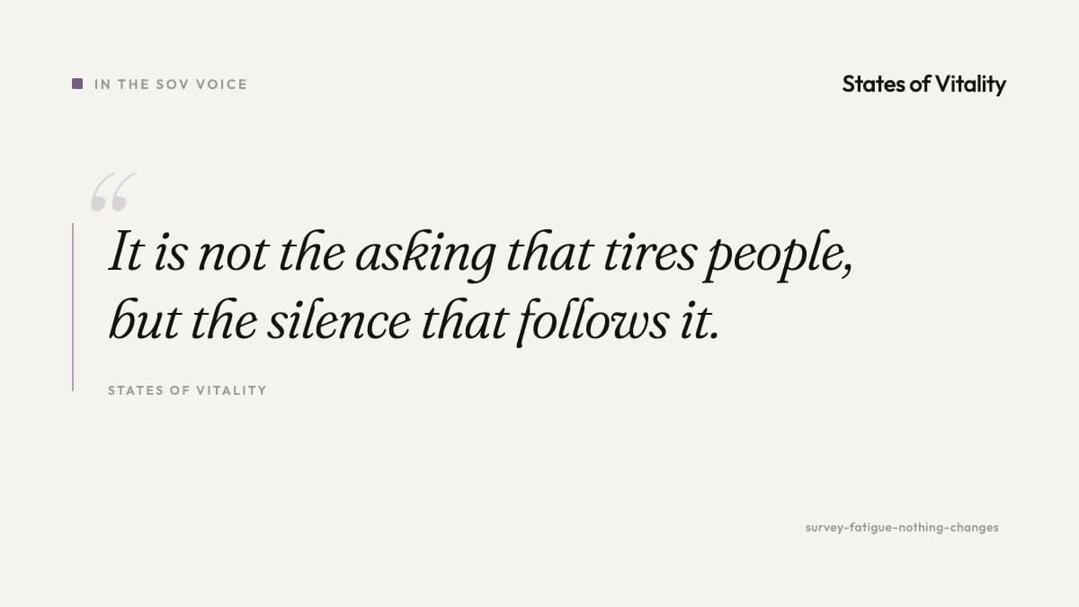 Pull quote: it is not the asking that tires people, but the silence that follows it.